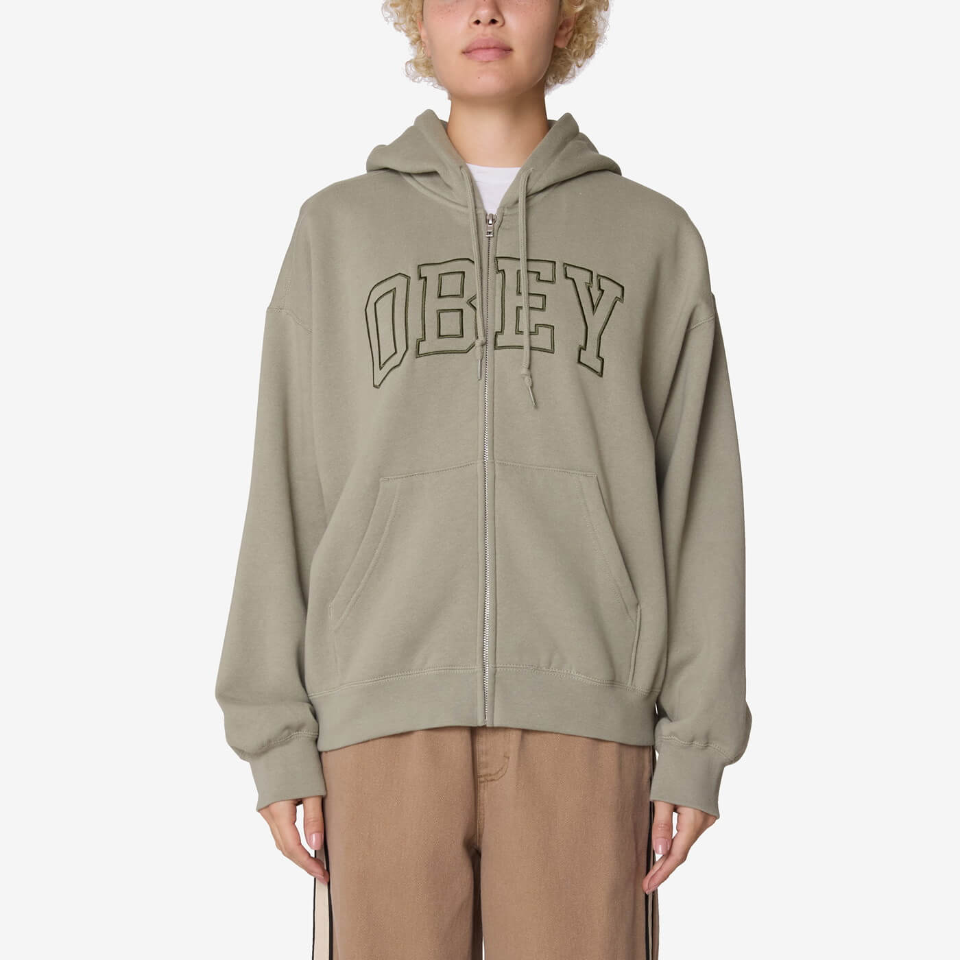 Womens OBEY Collegiate Baggy Relaxed Zipped Hoodie in GREEN