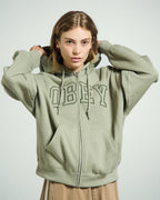 Womens OBEY Collegiate Baggy Relaxed Zipped Hoodie in GREEN