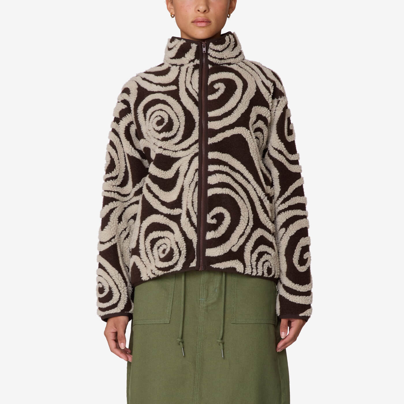 Womens OBEY Swirls Jacquard Zip Jacket in BROWN