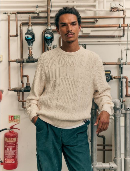 DICKIES Script Cable Knit Sweatshirt in CREAM