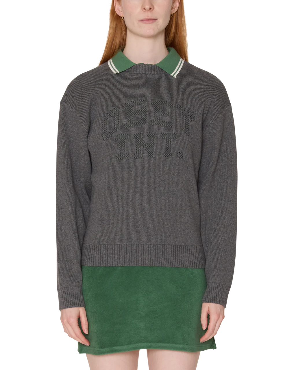 Womens OBEY League Crew Sweater in HEATHER GREY
