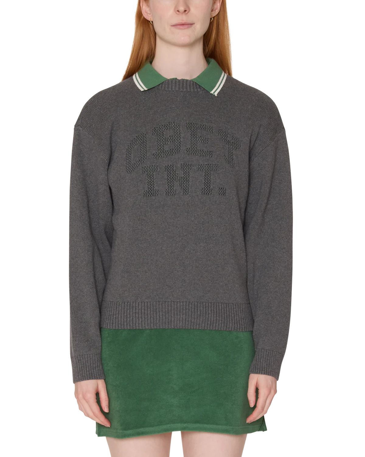 Womens OBEY League Crew Sweater in HEATHER GREY