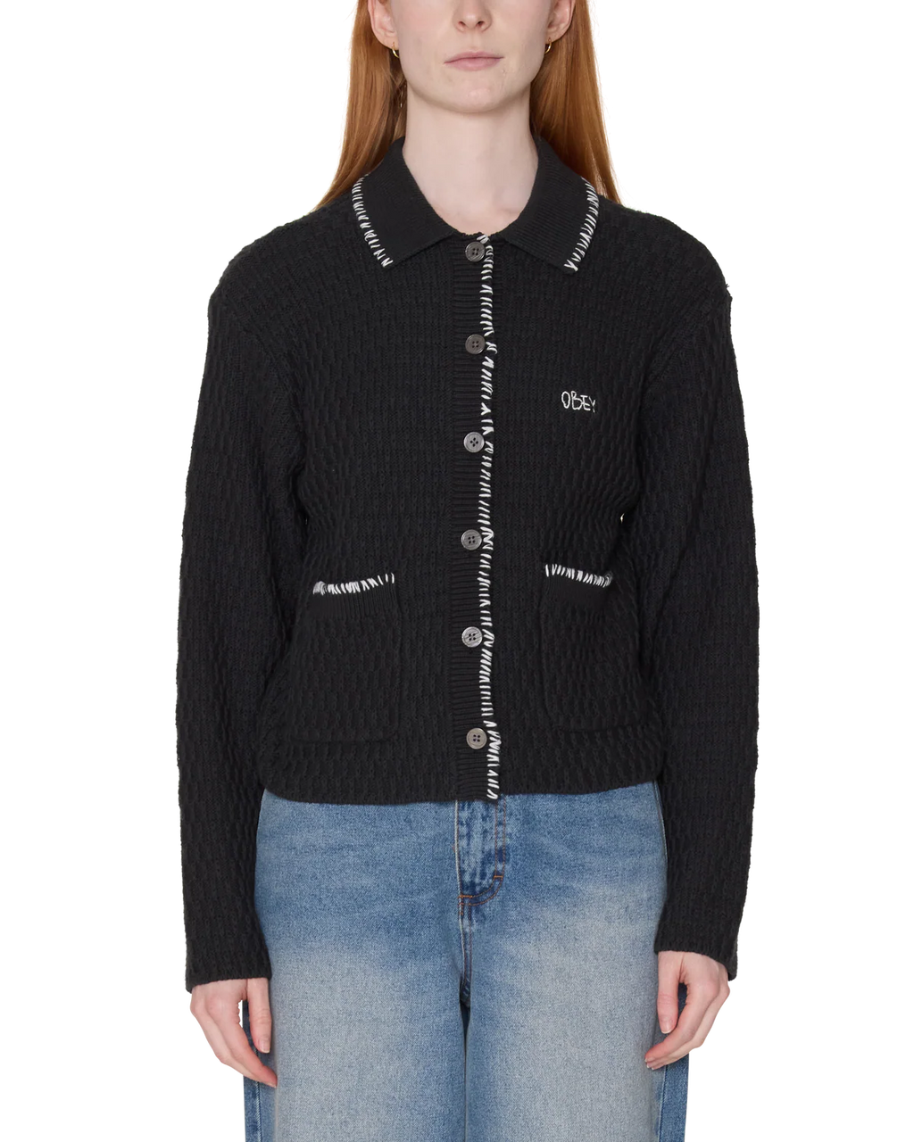 Womens OBEY Amelie Button Down Sweater in OFF BLACK
