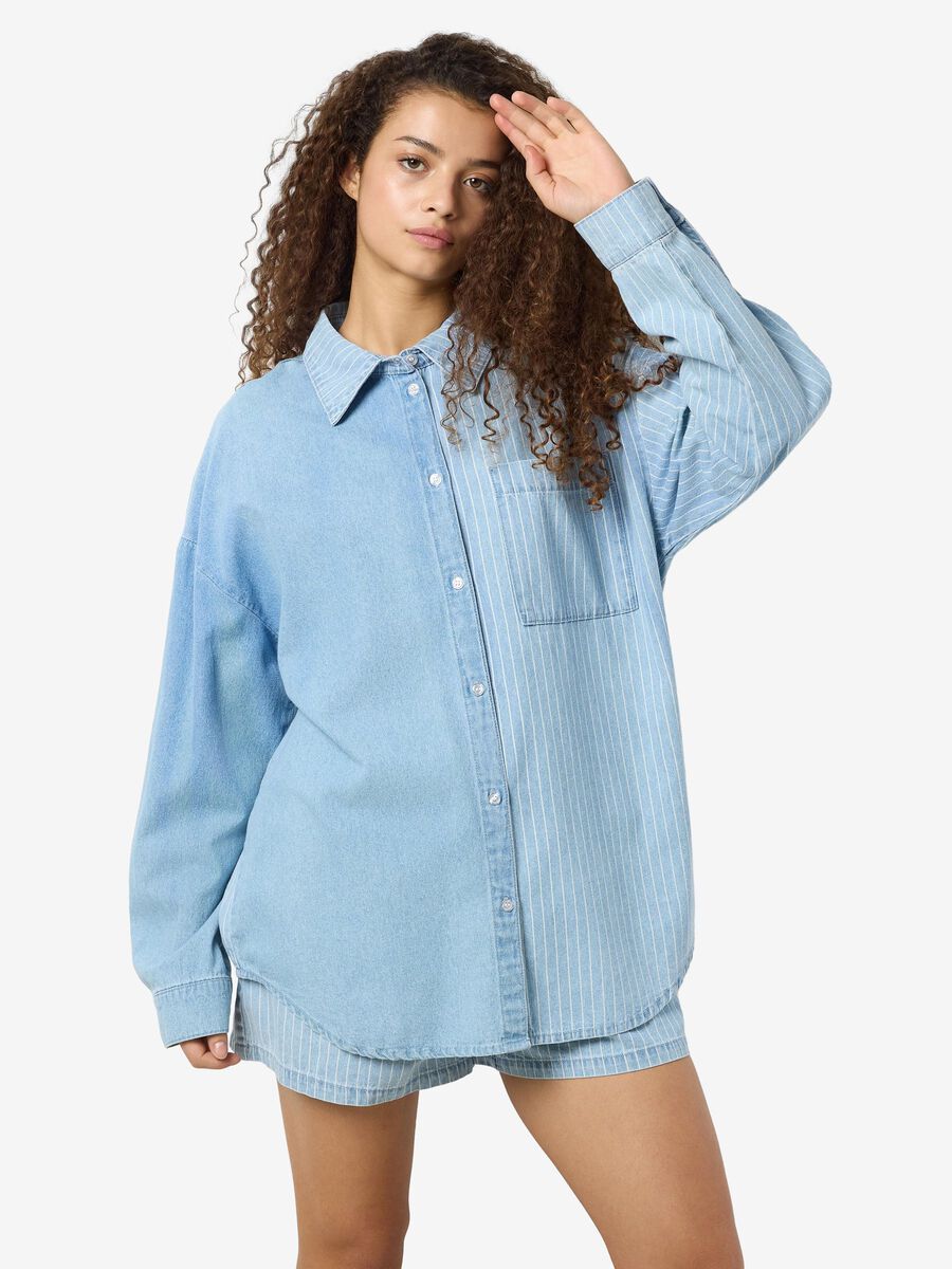 Womens NOISY MAY Oversize Stripe Shirt in BLUE