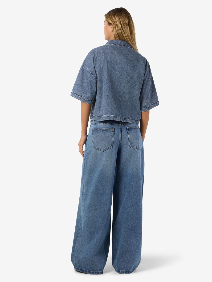 Womens NOISY MAY Enza Cropped Short Sleeve Shirt in BLUE DENIM