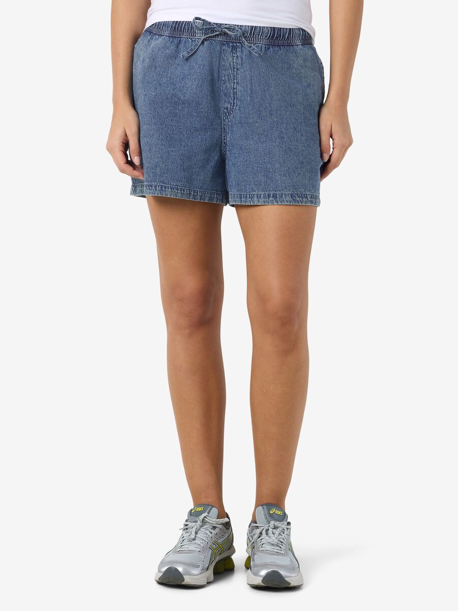 Womens NOISY MAY Enza Elasticated Shorts in BLUE DENIM