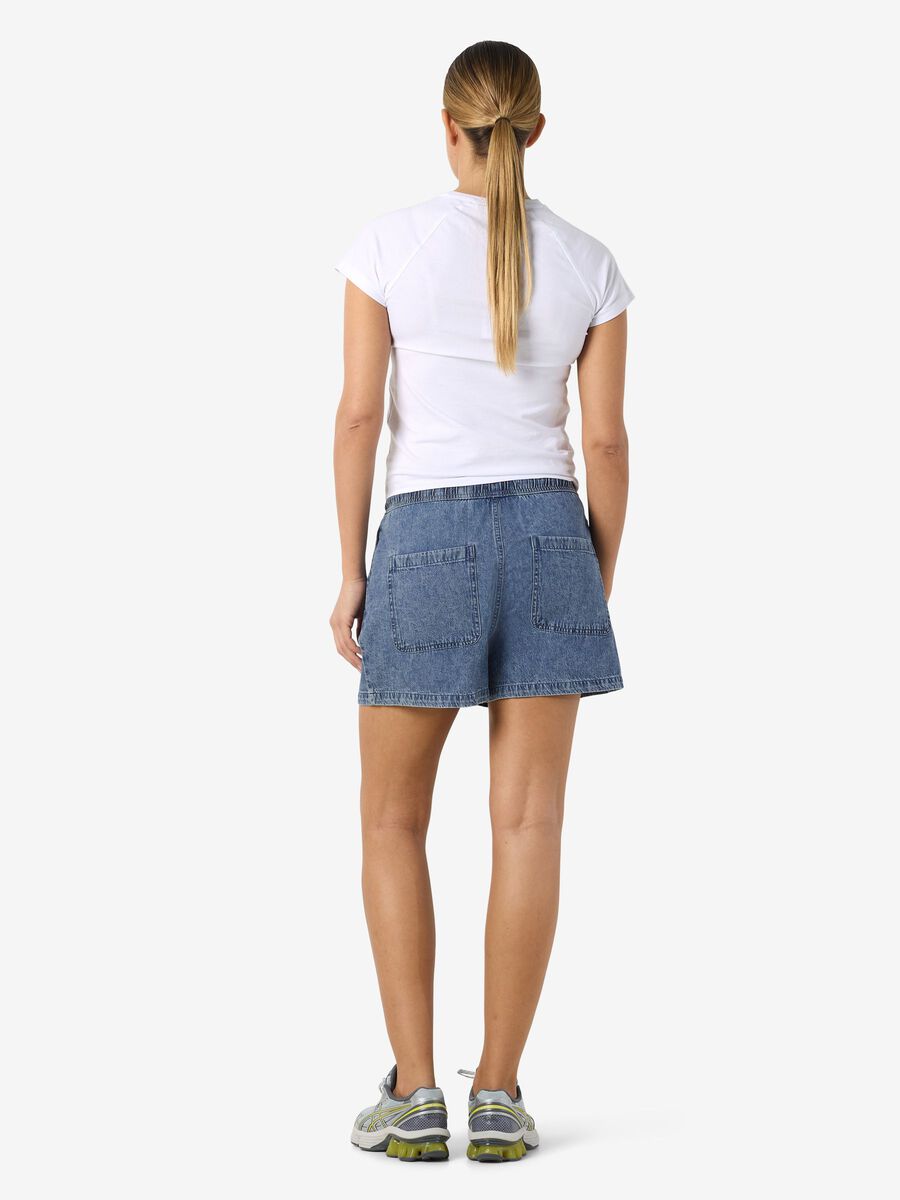 Womens NOISY MAY Enza Elasticated Shorts in BLUE DENIM