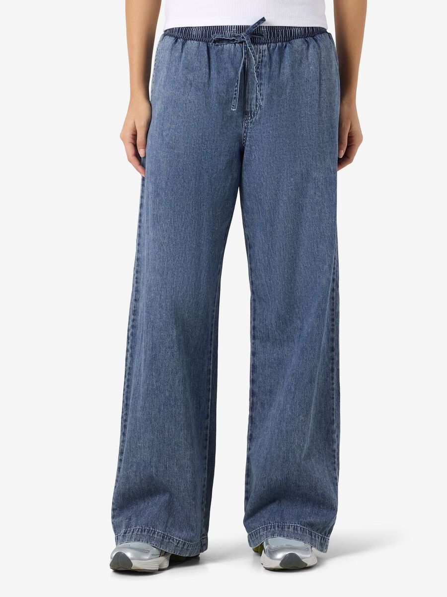Womens NOISY MAY Enza Mid Waist Wide Leg Pant in BLUE DENIM