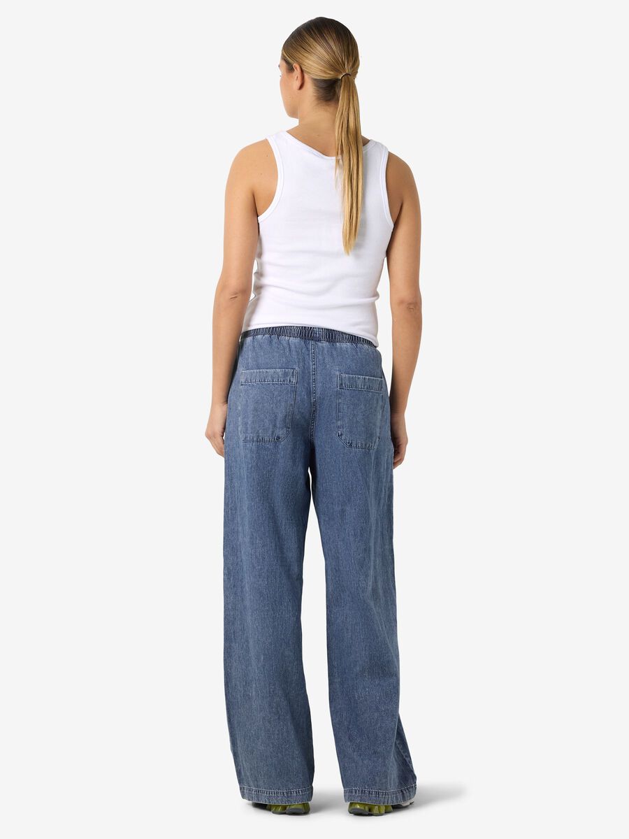 Womens NOISY MAY Enza Mid Waist Wide Leg Pant in BLUE DENIM