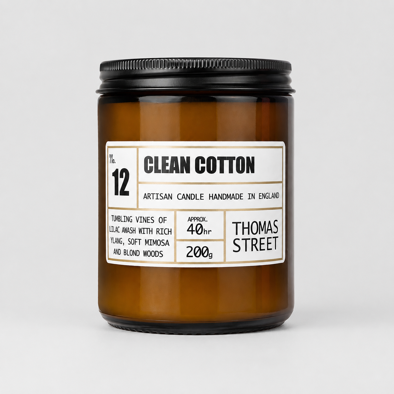 THOMAS STREET CANDLES #12 Clean Cotton Scented Candle (200g)