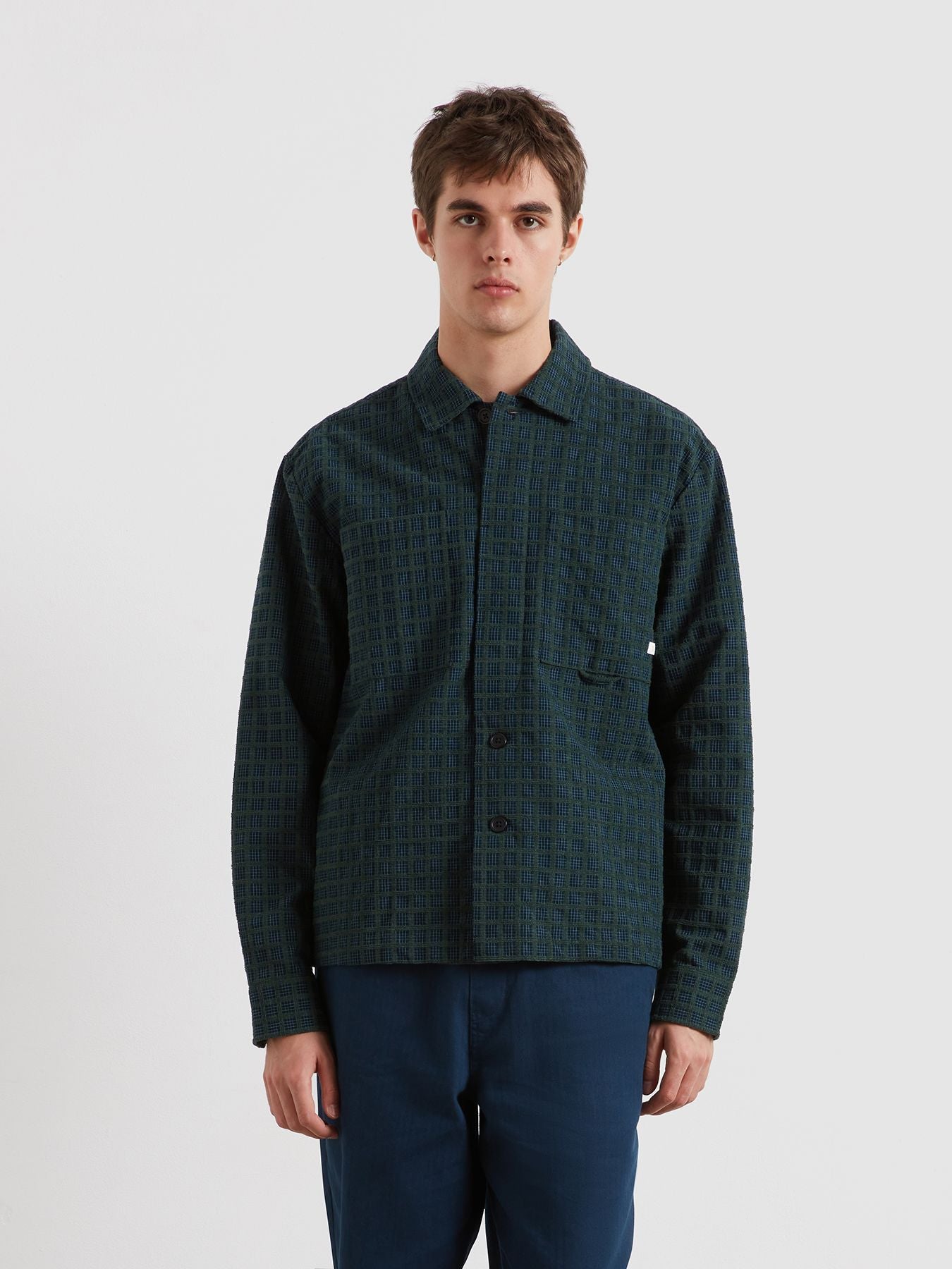 FARAH Photie Long Sleeve Check Shirt in POPLAR GREEN