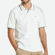 BRIXTON Proper Slub Short Sleeved Polo in OFF WHITE & GREEN