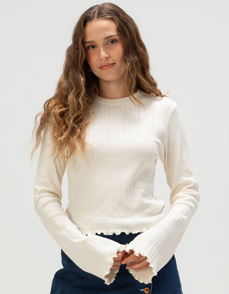 Womens BRIXTON Dolly Long Sleeve Knit T-Shirt in OFF WHITE
