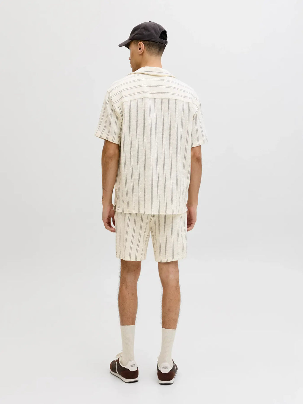 JACK & JONES Jaiden Coba Stripe Jog Shorts in ANTIQUE WHITE