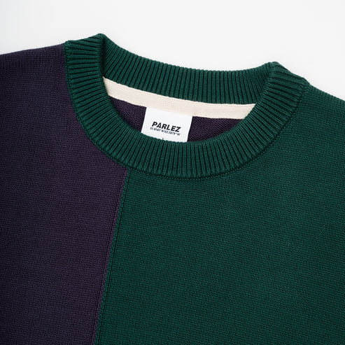 PARLEZ Area Crew Knit Sweatshirt in Deep Green & Navy