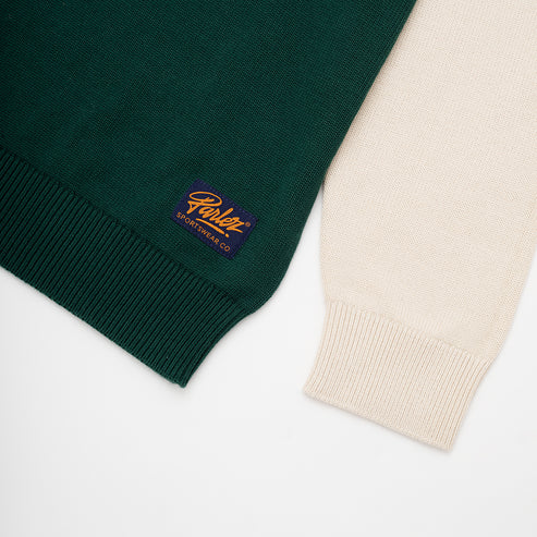 PARLEZ Area Crew Knit Sweatshirt in Deep Green & Navy