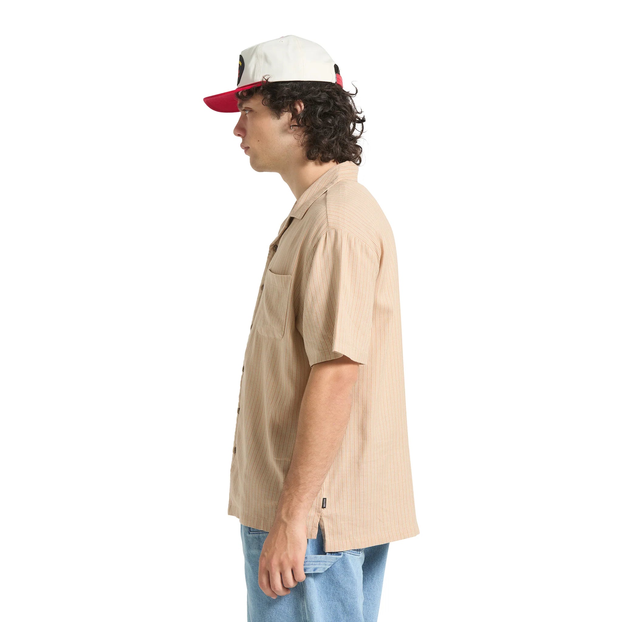 BRIXTON Bunker Slub Shirt in Italian Clay Stripe