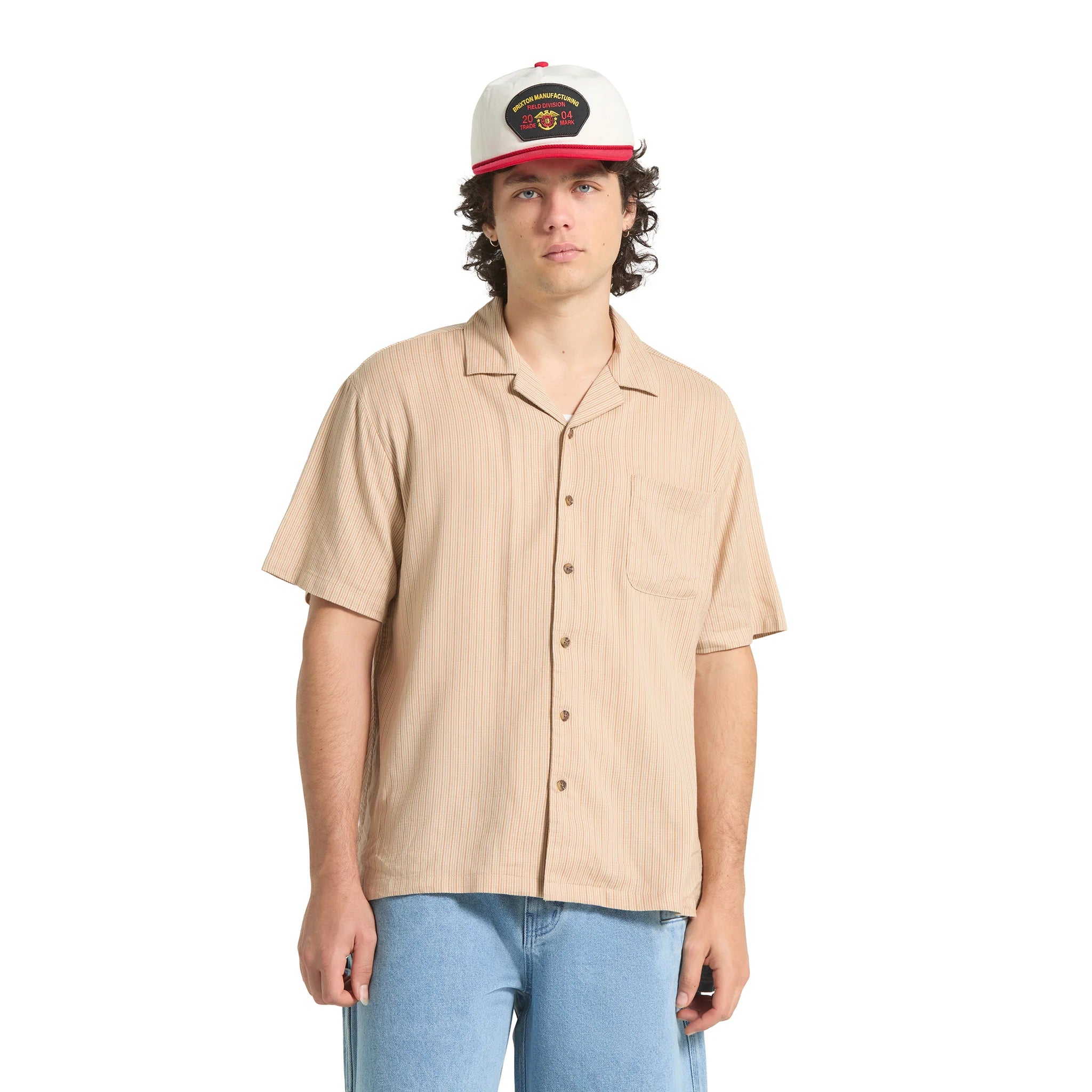 BRIXTON Bunker Slub Shirt in Italian Clay Stripe