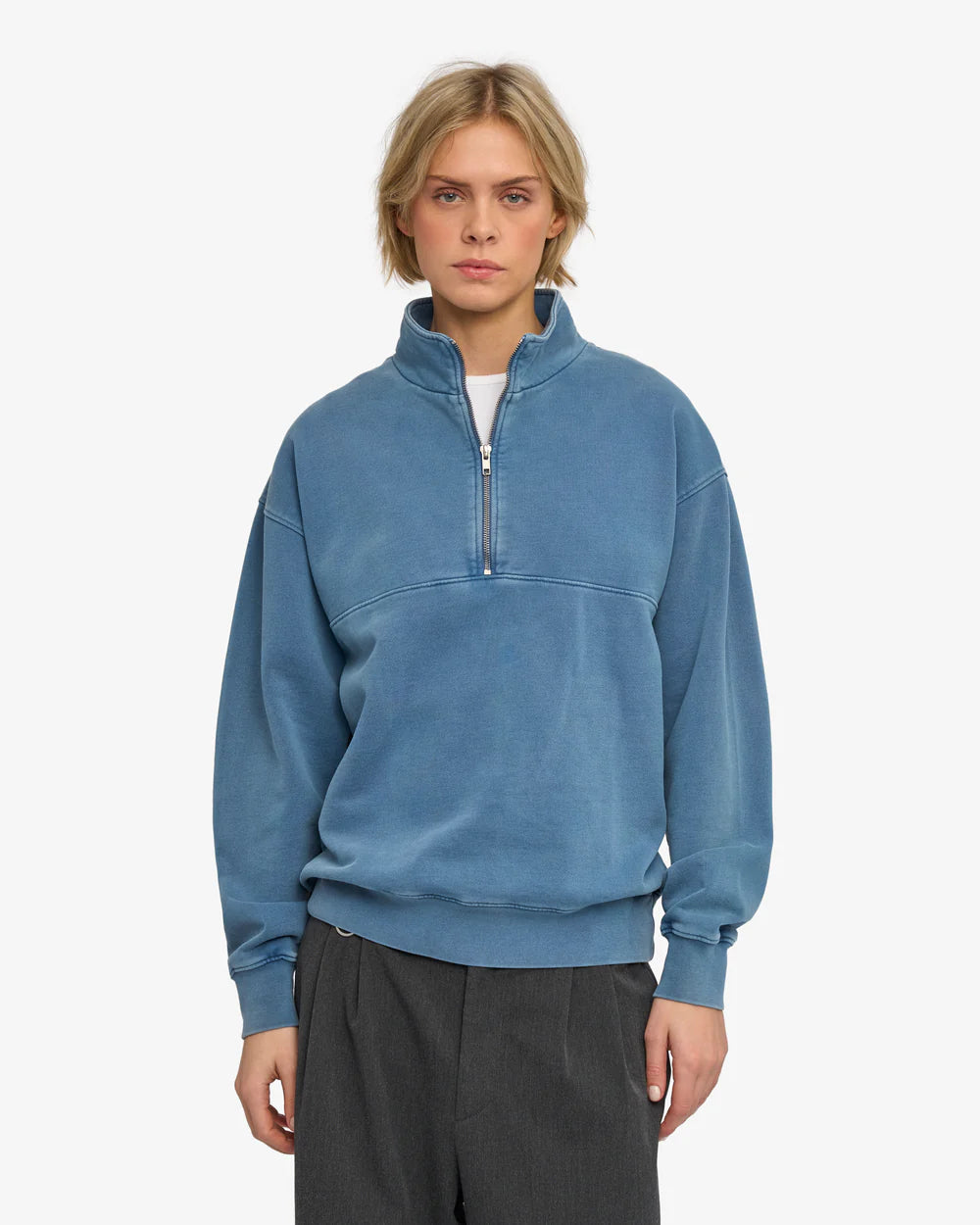 COLORFUL STANDARD Organic Quarter Zip in Faded Indigo