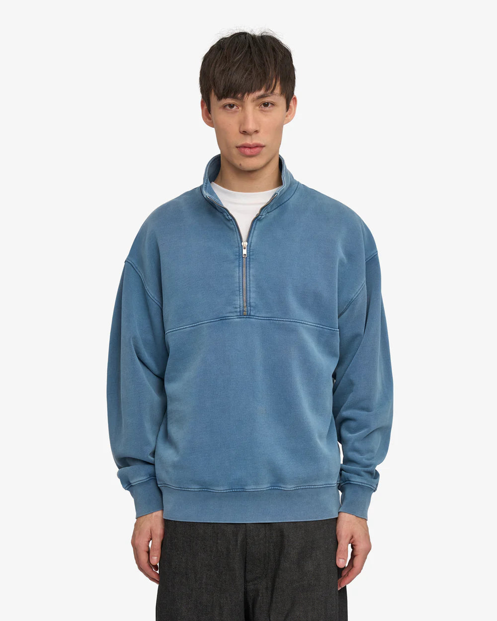 COLORFUL STANDARD Organic Quarter Zip in Faded Indigo