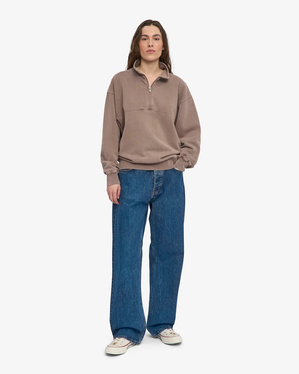Womens COLORFUL STANDARD Organic Quarter Zip in FADED KHAKI