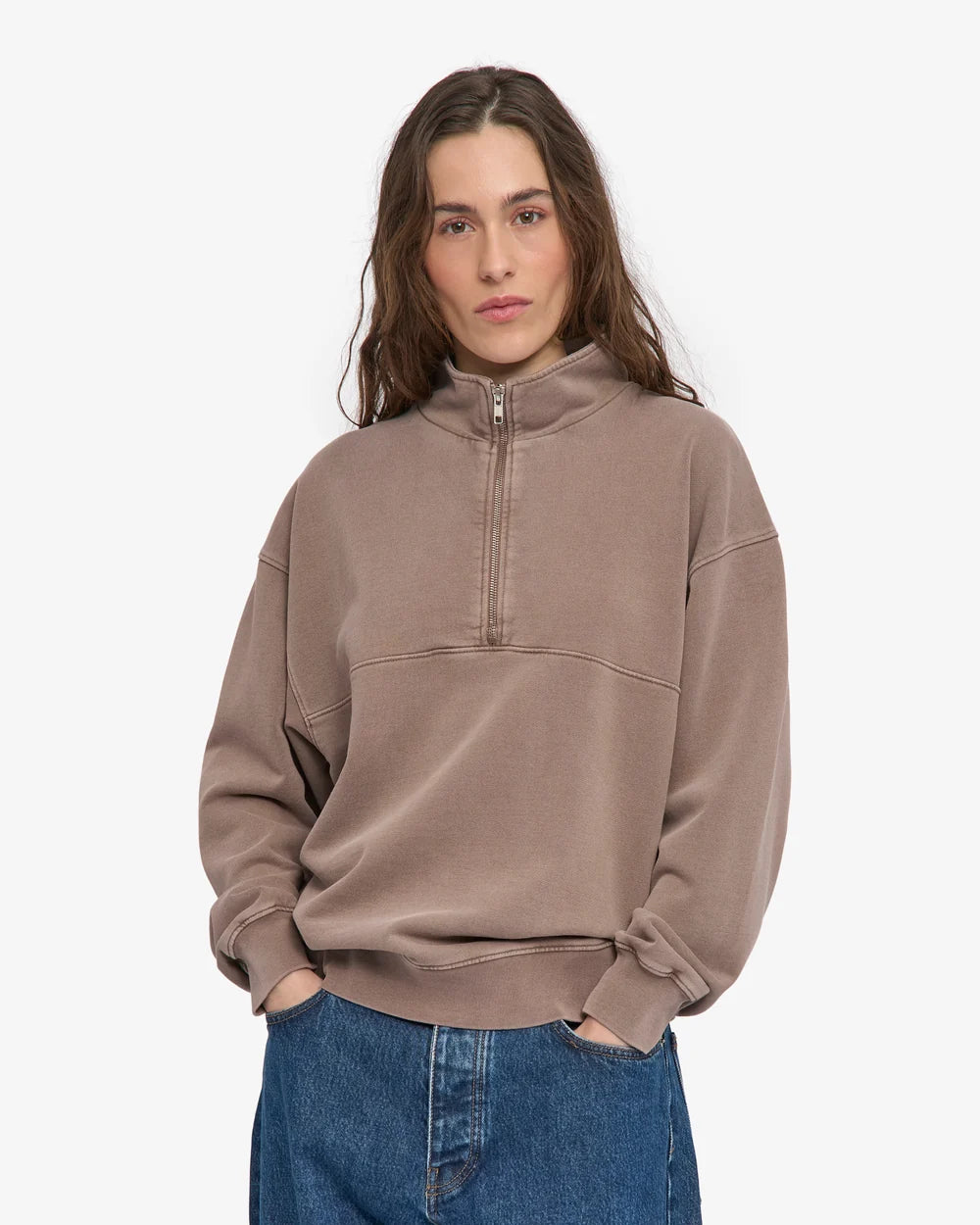 Womens COLORFUL STANDARD Organic Quarter Zip in FADED KHAKI