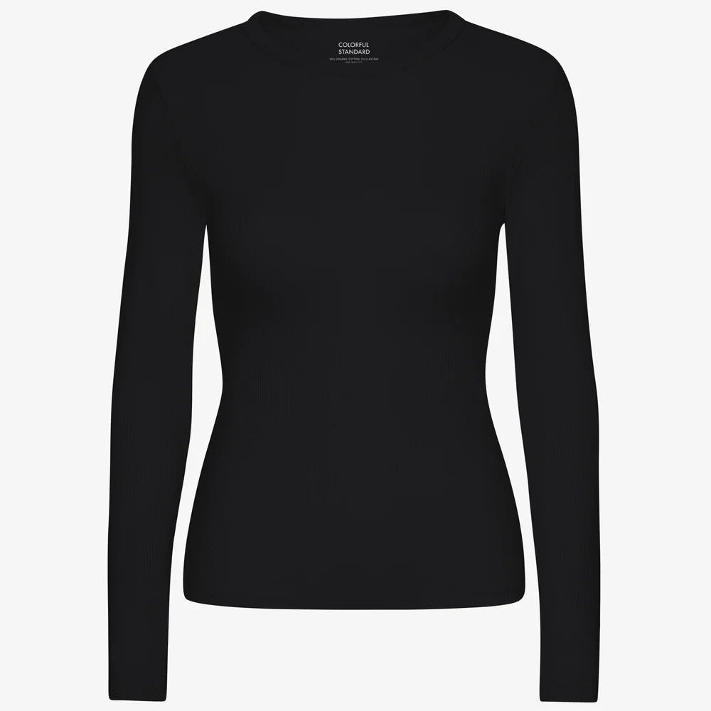 Womens COLORFUL STANDARD Rib Long Sleeve T-Shirt in Black