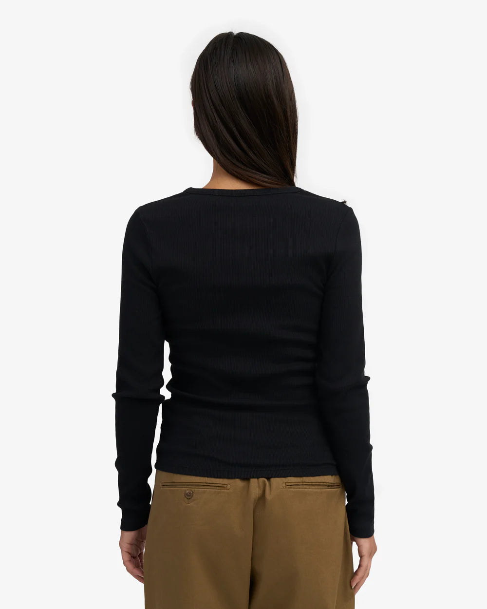 Womens COLORFUL STANDARD Rib Long Sleeve T-Shirt in Black