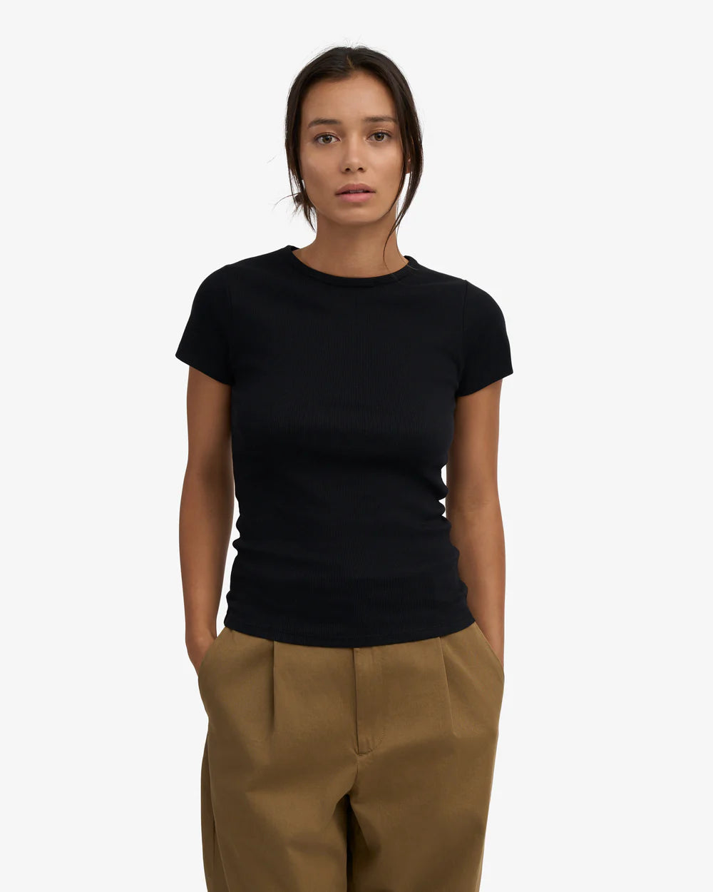 Womens COLORFUL STANDARD Ribbed T-Shirt in DEEP BLACK