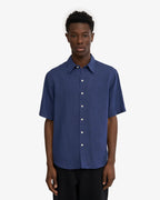 COLORFUL STANDARD Linen Short Sleeve Shirt in Marine Blue