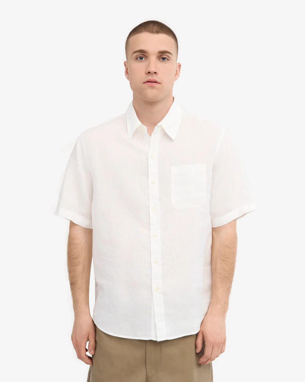 COLORFUL STANDARD Linen Short Sleeve Shirt in Optical White