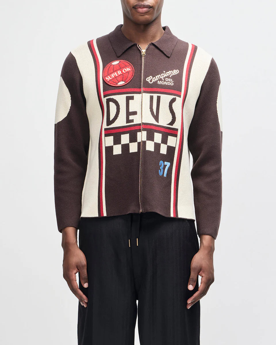DEUS EX MACHINA Monte Carlo Knit Cardigan in JAVA BROWN