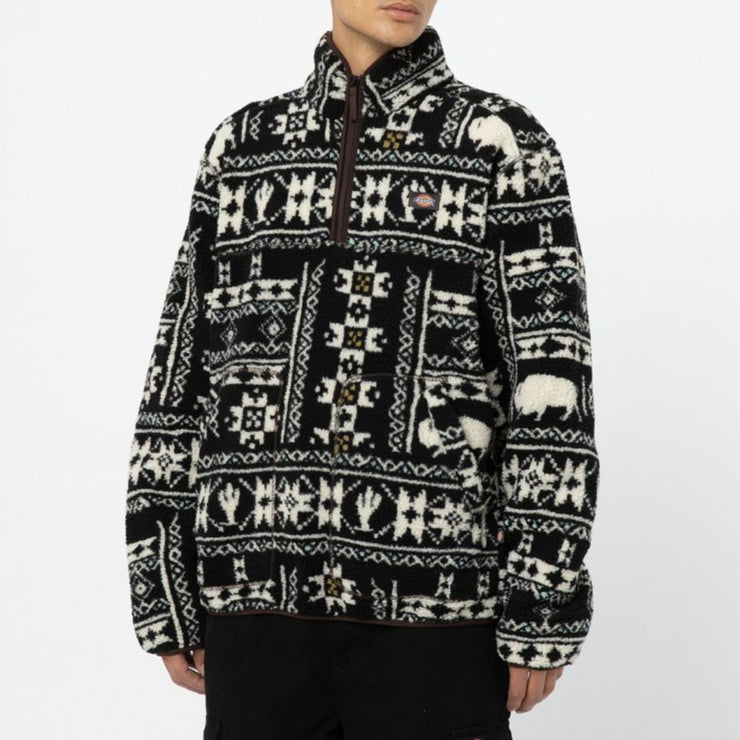 DICKIES Hays Quarter Zip Sherpa Jacket in BLACK & WHITE