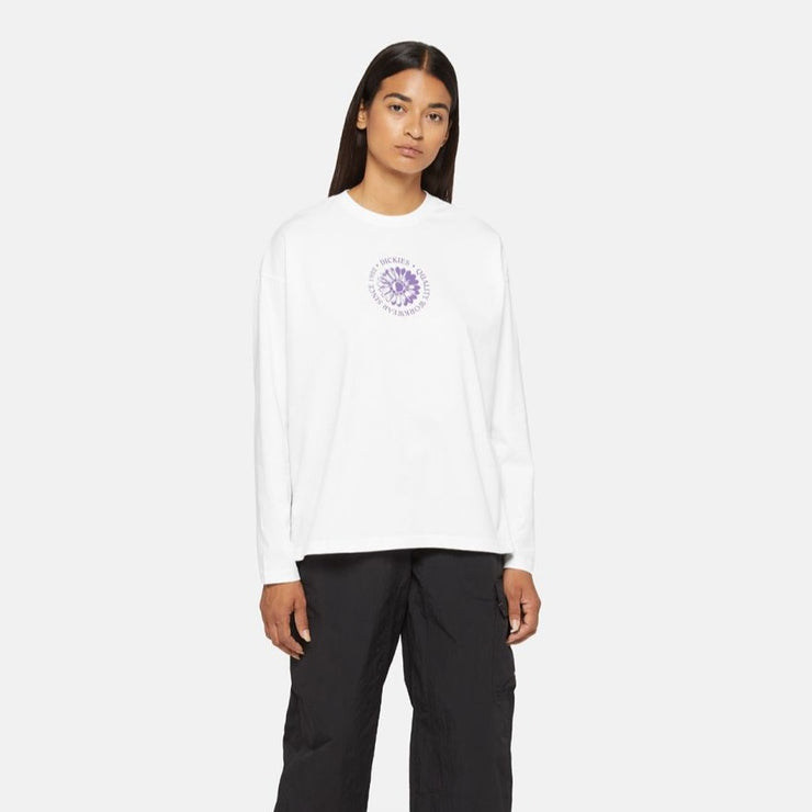 Womens DICKIES Garden Graphic Long Sleeve T-Shirt in WHITE