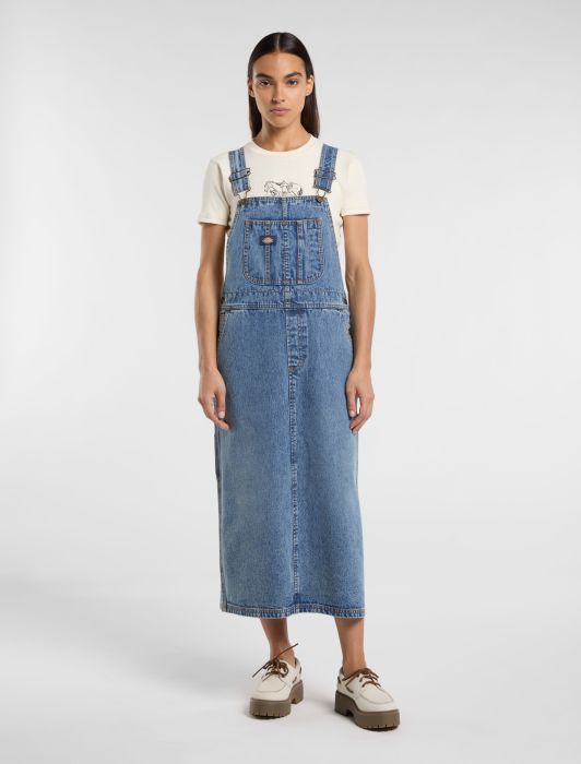 Womens DICKIES Overall Long Dress in RINSED BLUE FADE