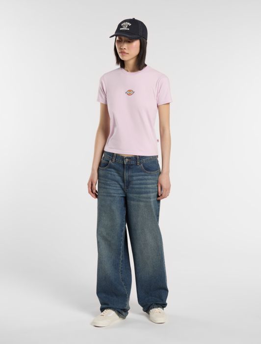 Person styling the pink dickies maple valley top