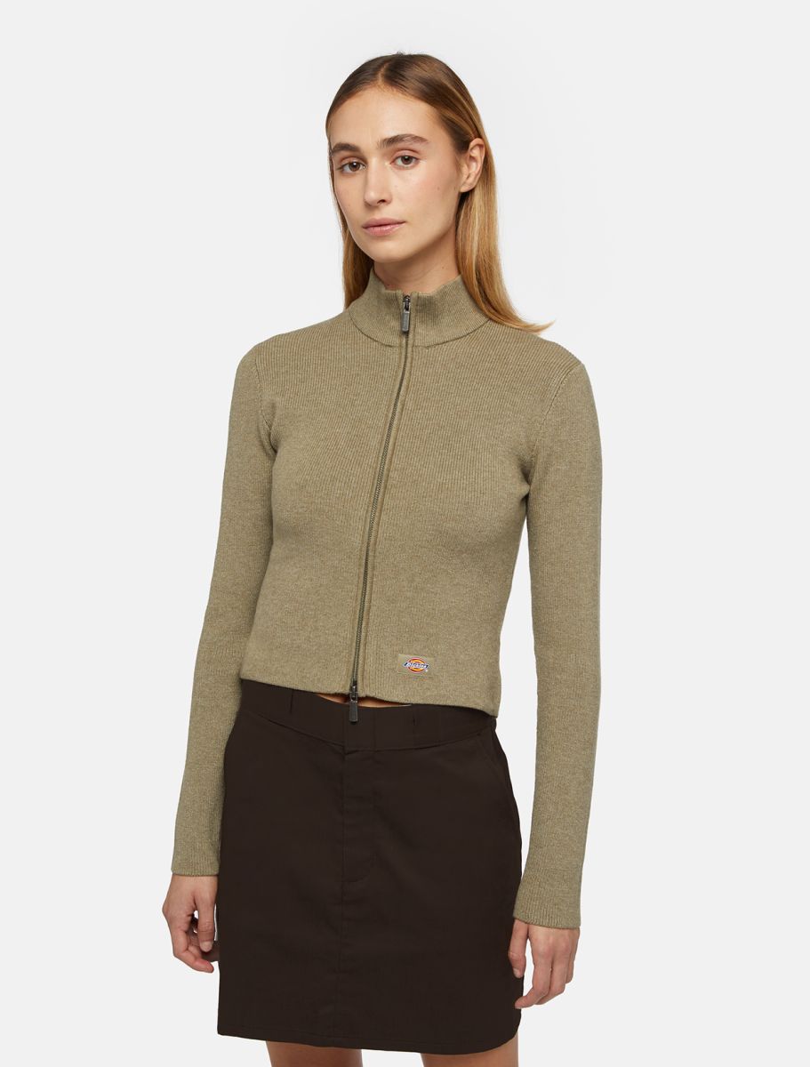 Womens DICKIES Helena Rib Zip-Through Cardigan in GREEN