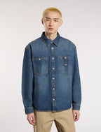 DICKIES Mechanic Denim Long Sleeve Shirt in KHAKI TINTED BLUE