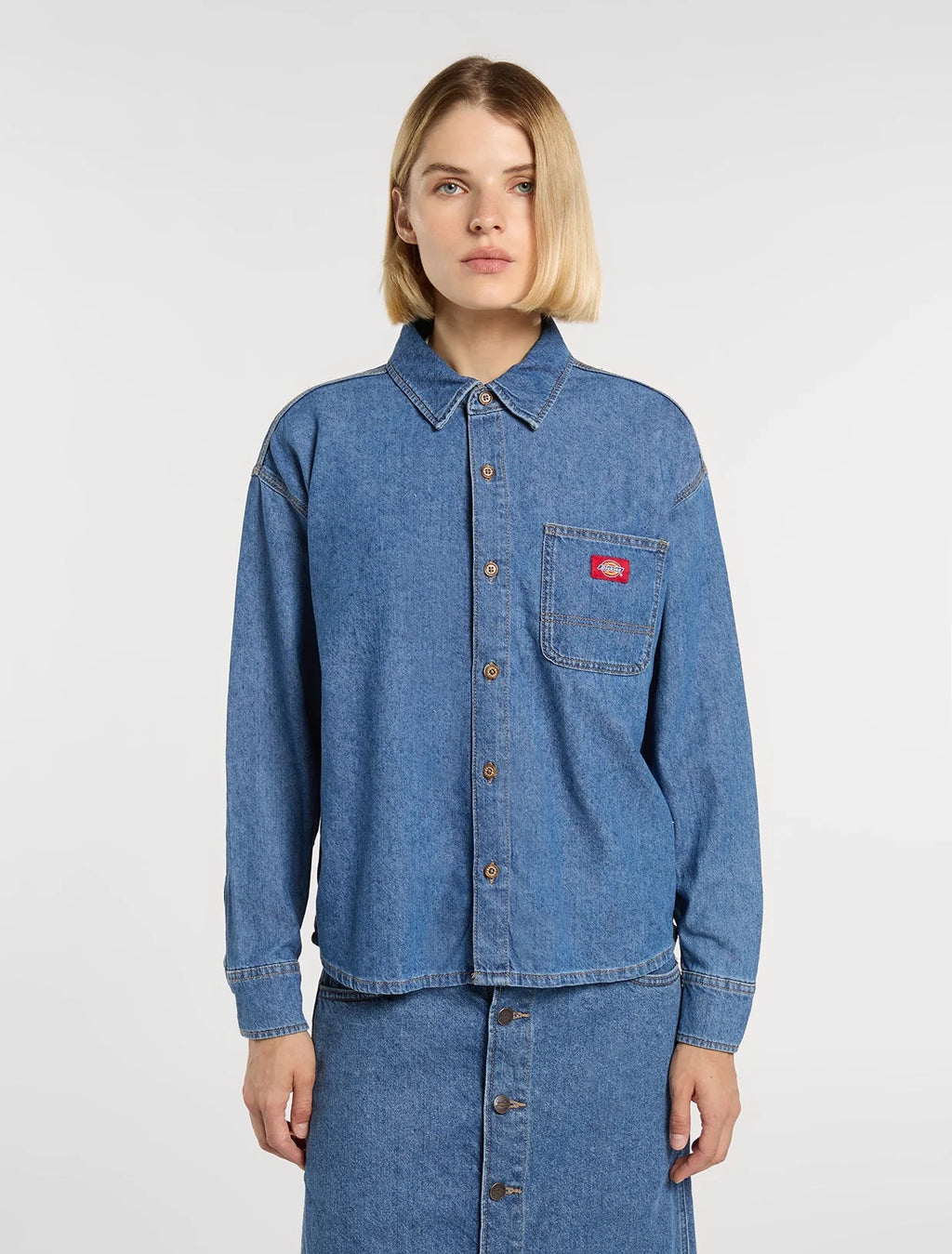 Womens DICKIES Lightweight Long Sleeve Denim Shirt in CLASSIC BLUE