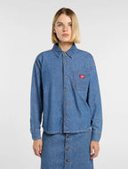 Womens DICKIES Lightweight Long Sleeve Denim Shirt in CLASSIC BLUE