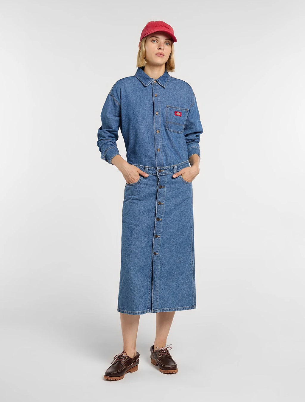 Womens DICKIES Lightweight Long Sleeve Denim Shirt in CLASSIC BLUE