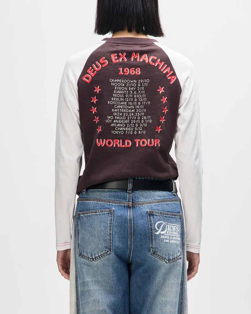 Womens DEUS EX MACHINA Rocca Raglan Tee in JAVA BROWN