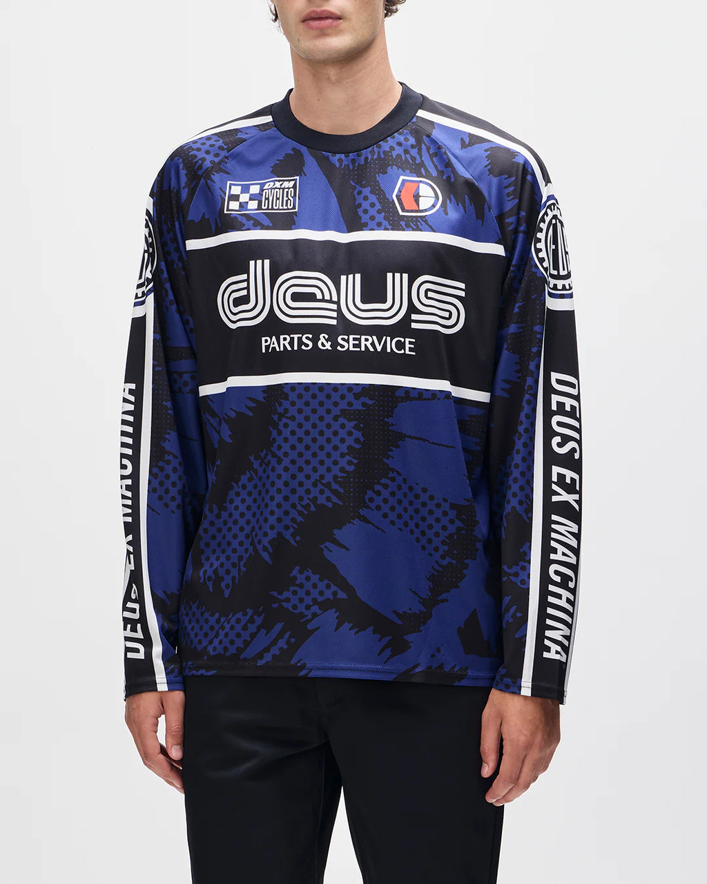 DEUS EX MACHINA Tillment Moto Jersey in BLUE & BLACK