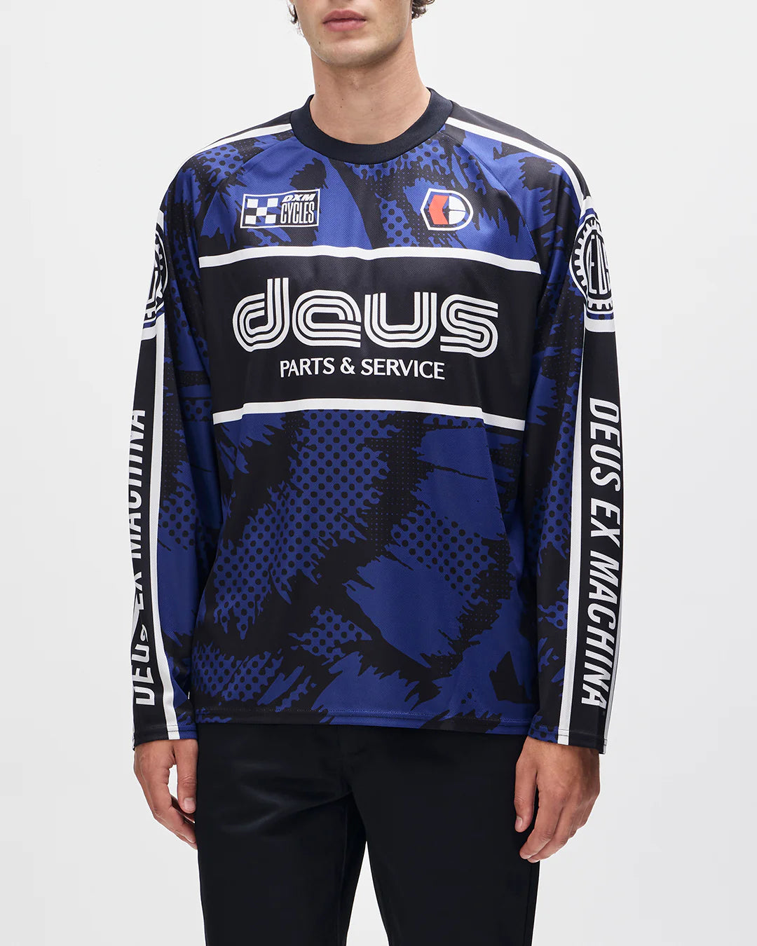 DEUS EX MACHINA Tillment Moto Jersey in BLUE & BLACK