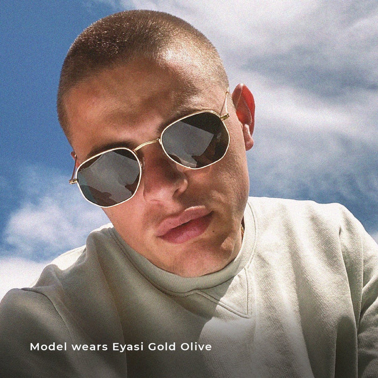MELLER Eyasi Retro Brown Lense Sunglasses in GOLD