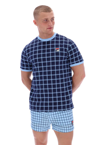 Mens Fila Check Graphic T Shirt in Light Blue CACTWS UK