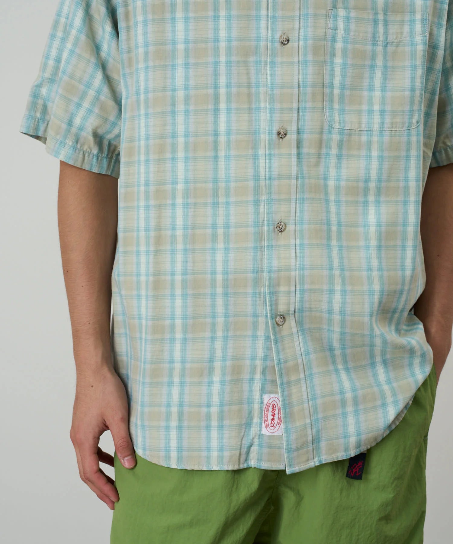 GRAMICCI Checked Ombre Short Sleeve Shirt in BLUE