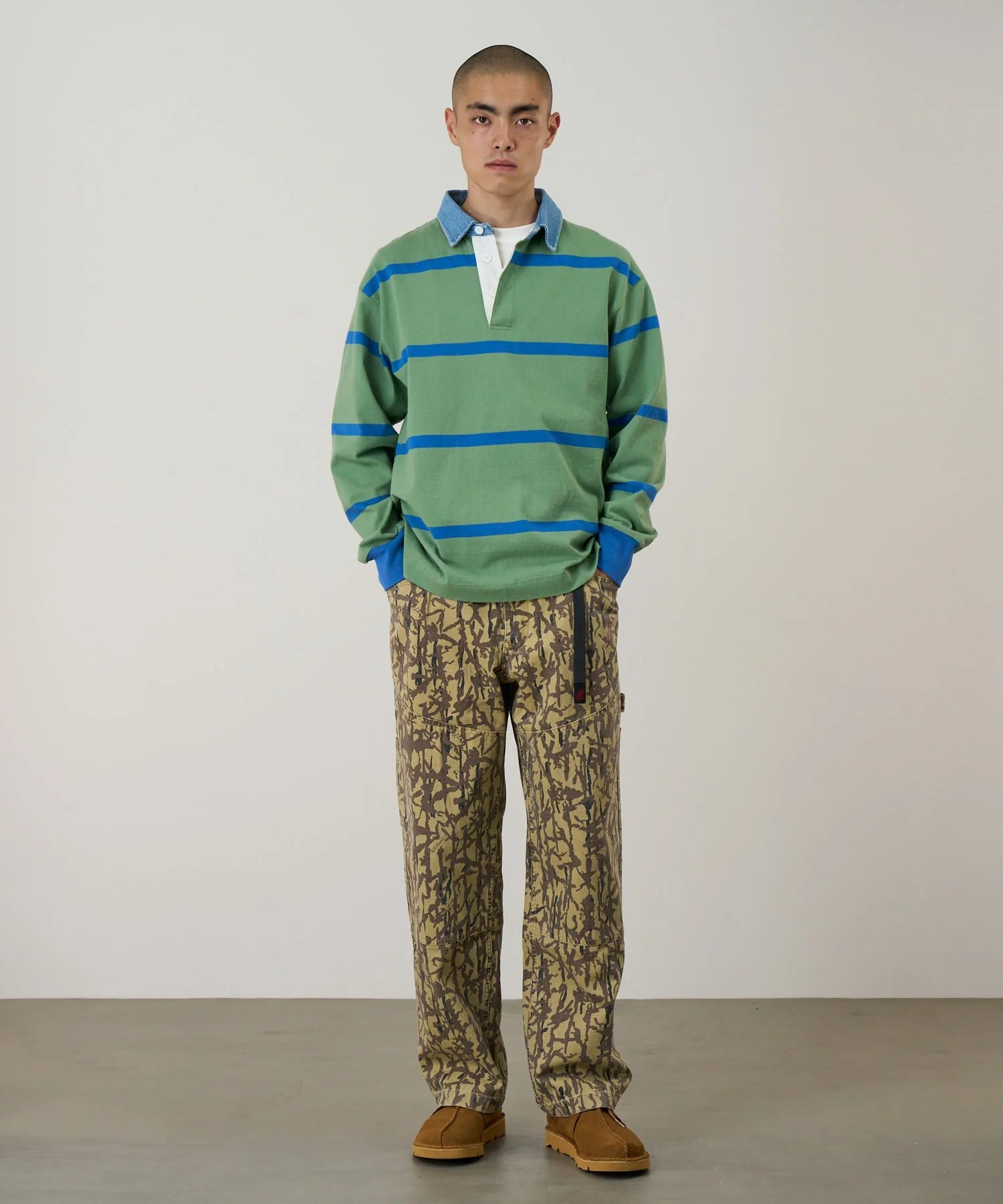 GRAMICCI Langdon Rugby Shirt in OLIVE/ BLUE