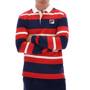 FILA Matteo Striped Rugby Polo Shirt in RED & NAVY