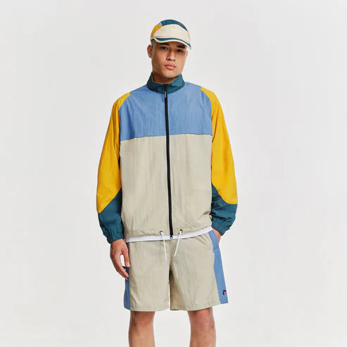 parlez windbreaker jacket blue yellow on model